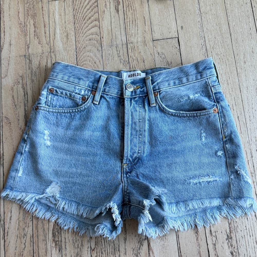 Agolde Women's Frayed Hem Jean Shorts - Light Blue - Picture 1 of 8